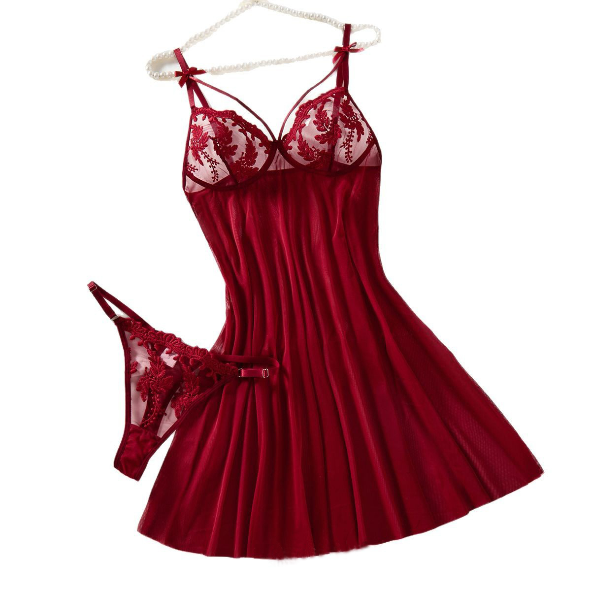 Wine & Beer Guayaquil - Camisola de noite semitransparente, bordada com